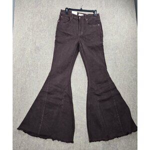 Shyanne High Rise Flare Brown Jeans W31 L34 Retro Frayed Hem Stretch Denim Pants